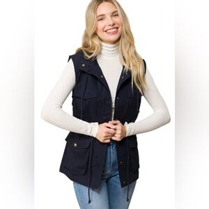 Love Tree Sleeveless Hooded Anorak Cargo Utility Safari Military Snap Pockets M